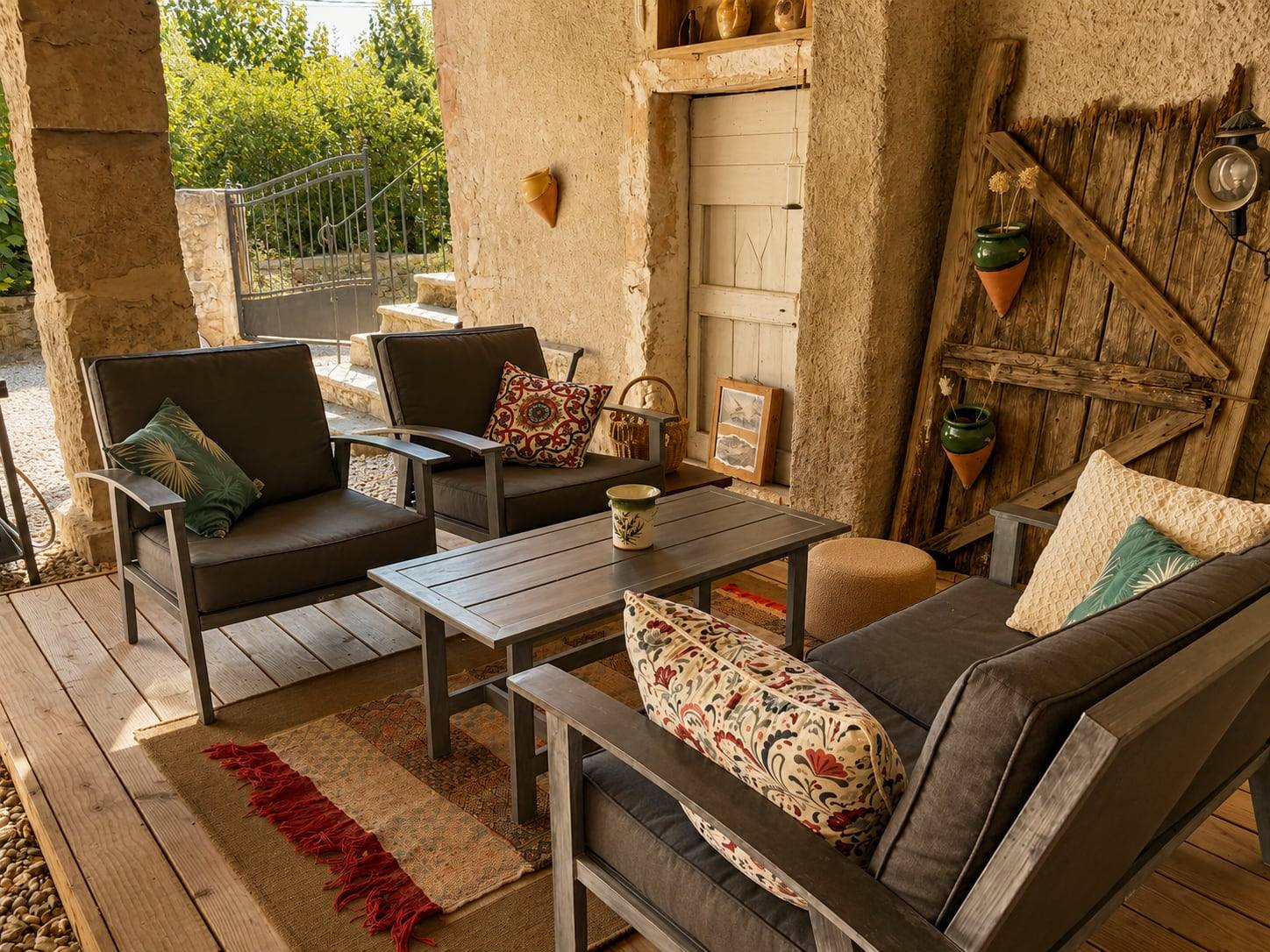 Hofsalon des Mas Félix, für ein Familienfest im Hameau des Sources.